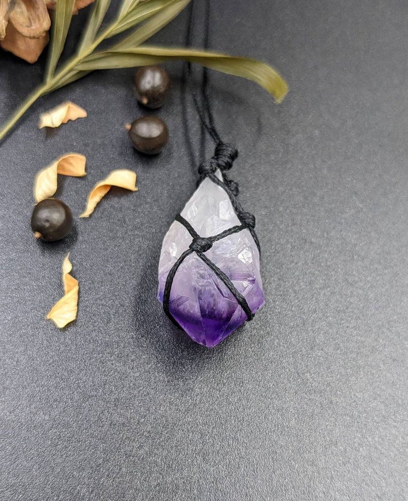 Amethyst necklace/February birthstone/Purple gemstone/raw crystal/Adjustable long pendant/healing chakra crystal therapy/Gift for her image 4