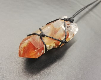 Raw Amphibole Quartz Tip, Big Crystal Necklace for Men, Aquarius Pisces birthstone, Natural Angel Phantom for Awareness, Rare Gem Specimen