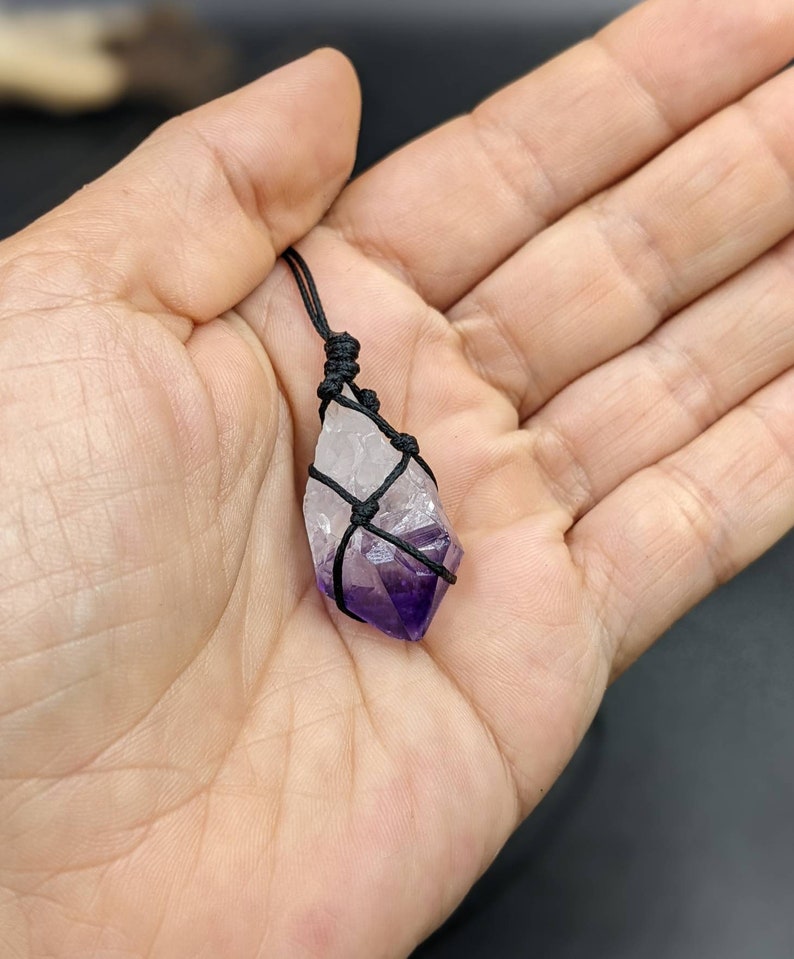 Amethyst necklace/February birthstone/Purple gemstone/raw crystal/Adjustable long pendant/healing chakra crystal therapy/Gift for her image 6