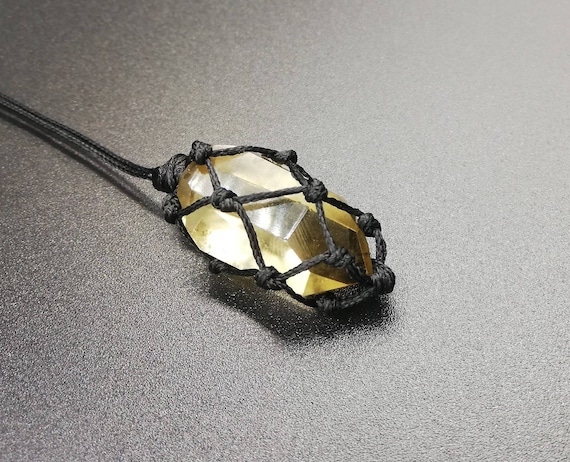 Natural Citrine Crystal Necklace, Waxed Cotton Cord, Prosperity Stone
