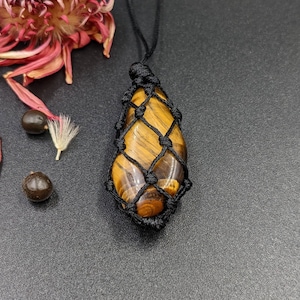 Tiger Eye Necklace/Gemini Birthstone/Made with Love/Protection Stone/Healing Crystal/Genuine Gemstone/Long Adjustable Pendant