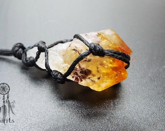 Raw Citrine Crystal Necklace, Rutilated Quartz Pendant, Boho Healing Jewelry