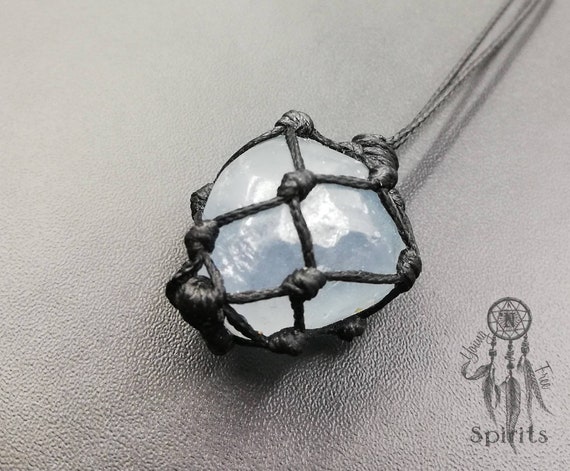 Celestite Necklace Raw Celestine Pendant Healing Crystal Blue Gemstone  Angelic Boho Bohemian Hippie Long Adjustable Natural Gift for her