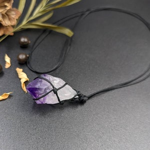 Amethyst necklace/February birthstone/Purple gemstone/raw crystal/Adjustable long pendant/healing chakra crystal therapy/Gift for her image 2