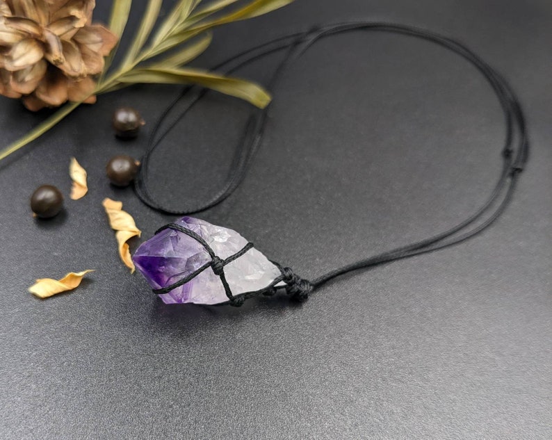 Amethyst necklace/February birthstone/Purple gemstone/raw crystal/Adjustable long pendant/healing chakra crystal therapy/Gift for her image 2