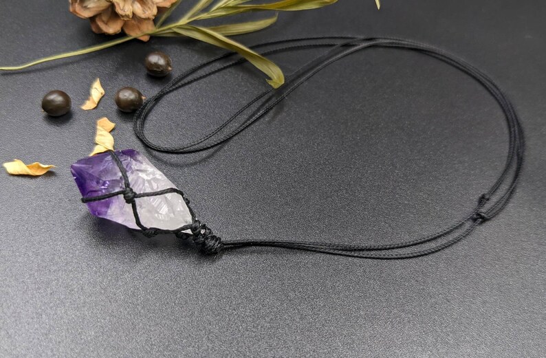 Amethyst necklace/February birthstone/Purple gemstone/raw crystal/Adjustable long pendant/healing chakra crystal therapy/Gift for her image 8