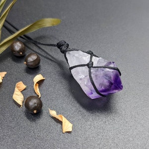 Amethyst necklace/February birthstone/Purple gemstone/raw crystal/Adjustable long pendant/healing chakra crystal therapy/Gift for her