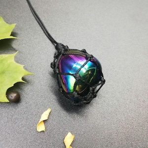 Titanium Aura Quartz Necklace, Rainbow Titanium, Best Crystal Healing Stone, Gift for him, for Her