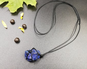 Azurite Necklace Blueberry Gemstone Raw December Birthstone Pendant Semiprecious Stone Blue Crystal Healing Natural Reiki Chakra Third Eye