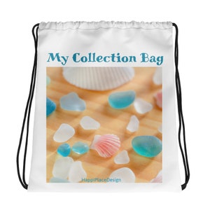 Seaglass & Seashells Collection Bag,  Drawstring Bag, Seaglass Bag, Seaglass Lover, Seaglass, Ocean Treasures Bag