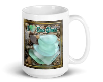 I Love Sea Glass Mug, Sea Glass Mug, Mug with Sea Glass