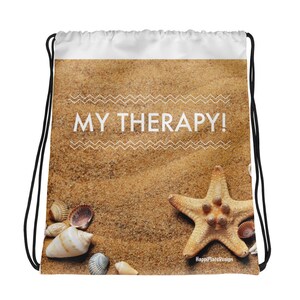 My Therapy Beach Theme Drawstring Bag - Drawstring Backpack Bag - Drawstring Back Pack