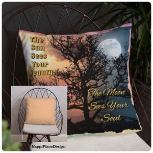 Dekokissen, Sonne & Mond Kissen, Kissen für spirituelle Person, Positive Zitate auf einem Kissen, Wurfkissen, Akzentkissen