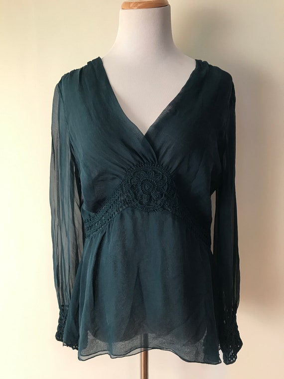 Vintage Cortefiel Silk Blouse Peacock Blue