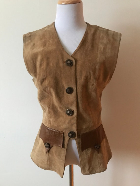Vintage 80's France Leather Vest Tan Suede
