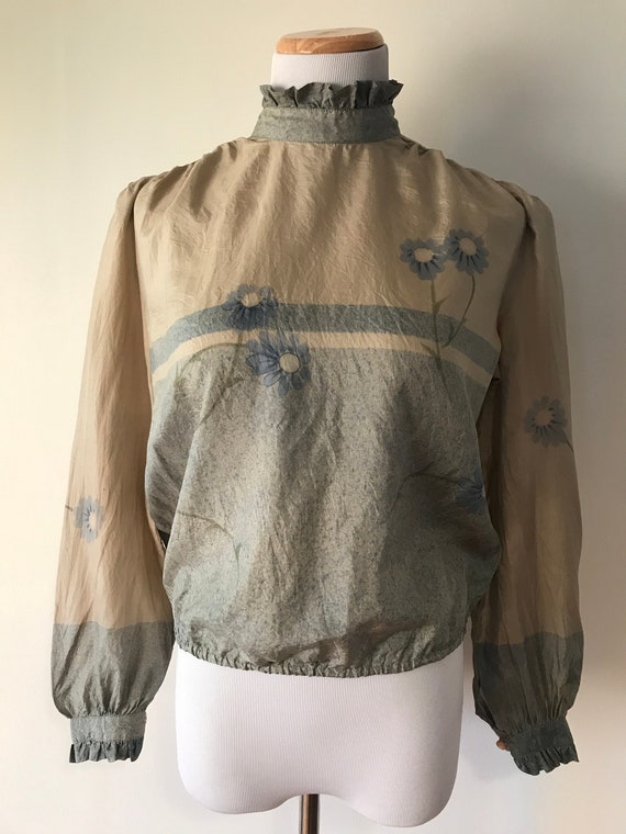 Exquisite 1950's Vintage Hand Painted Silk Blouse