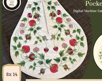 Padrão de bordado à máquina de bolso com morango do século XVIII