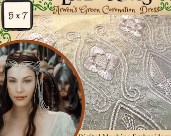 Padrão de bordado à máquina para o vestido verde elivish de Arwen, do Senhor dos Anéis.