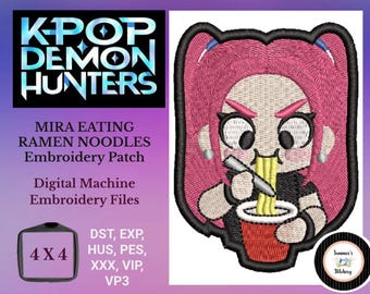 Padrão de bordado à máquina Mira Eating Ramen K-pop Demon Hunters