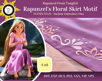 Padrão de bordado à máquina para saia floral da Rapunzel emaranhada
