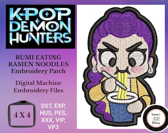 Padrão de bordado à máquina Rumi Eating Ramen K-pop Demon Hunters