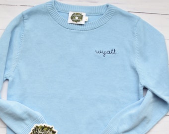 Boys Monogrammed Blue Sweater, Blue Sweater for Boys, Boys Monogrammed Sweater, Monogram Sweater for Boys, Boys Personalized Sweater
