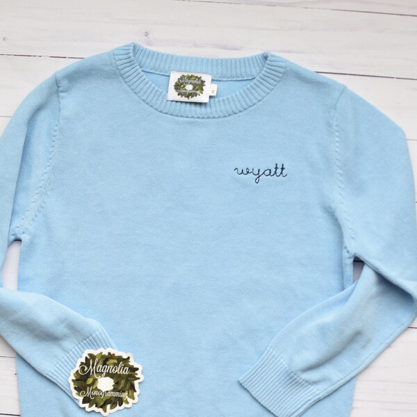 Boys Monogrammed Blue Sweater, Blue Sweater for Boys, Boys Monogrammed Sweater, Monogram Sweater for Boys, Boys Personalized Sweater