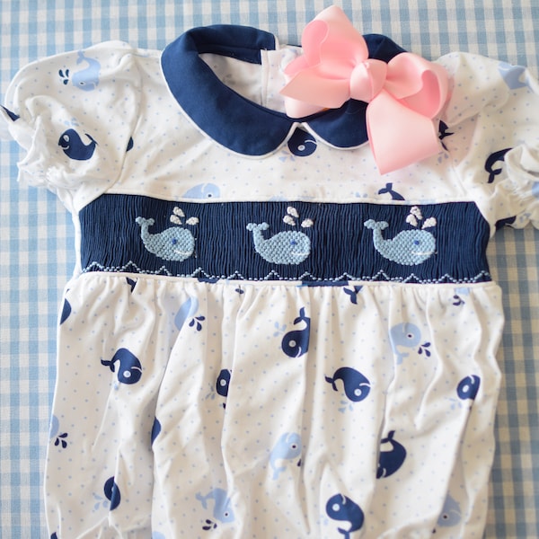Girls Smocked Whale Bubble, Smocked Whale Bubble, Girls Smocked Whale Summer outfit, Smocked Bubble Girls, classic childrens clothing bubble