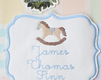 Monogrammed Baby Boy Bassinet Tag, Baby Name Announcement Tag, Rocking Horse Baby Announcement Tag