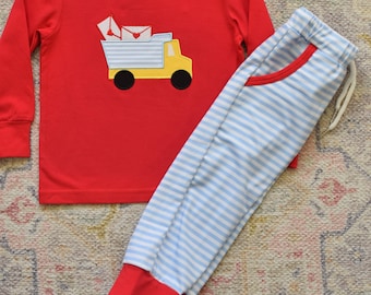 Dump Truck Boys Valentine Shirt/Pants Set, Boys Valentines Day Set, Valentines Day Dump Truck Shirt and Pants for Boys, Boys Valentine's Set