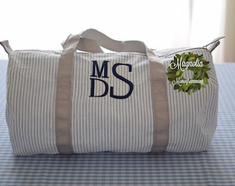 Personalized Baby Duffle Bag, Monogram Seersucker Baby Bag, Monogrammed Baby Gifts for Boys, Kids Duffel Bag, Monogram Baby Travel Bag