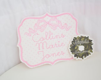 Baby Girls Monogrammed Bassinet Tag, Girls Monogram Bassinet Banner, Hospital Baby Islet Tag , Newborn Baby Banner, Baby Banner for Hospital