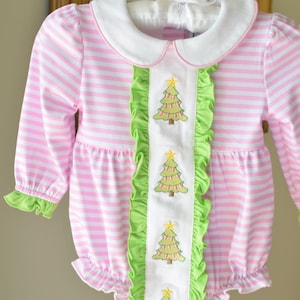 Girls Christmas Bubble, Christmas Bubble for Toddler Girls, Christmas Outfit for Girls, Applique Christmas Bubble, Pink Christmas Bubble