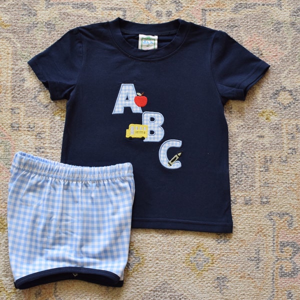 Boys Back to School Shorts and Shirt Set, Boys School Set, ABC Set for Boys, 1st day of School Set for Boys, School ABC Set for Boys