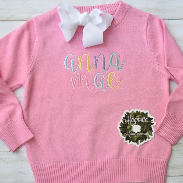 Girls Monogrammed Pink Sweater, Pink Sweater for Girls, Girls Monogrammed Sweater, Monogram Sweater for Girls, Girls Personalized Sweater