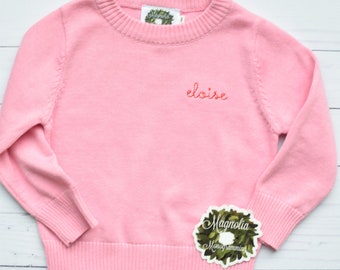 Girls Monogrammed Pink Sweater, Pink Sweater for Girls, Girls Monogrammed Sweater, Monogram Sweater for Girls, Girls Personalized Sweater