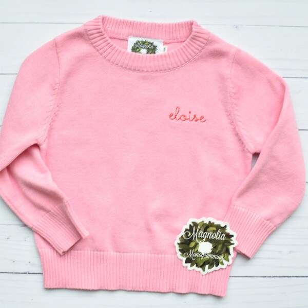 Girls Monogrammed Pink Sweater, Pink Sweater for Girls, Girls Monogrammed Sweater, Monogram Sweater for Girls, Girls Personalized Sweater