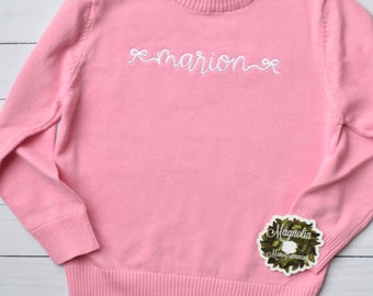 Girls Monogrammed Pink Sweater, Pink Sweater for Girls, Girls Monogrammed Sweater, Monogram Sweater for Girls, Girls Personalized Sweater