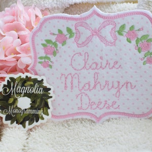 Baby Girls Monogrammed Bassinet Tag, Girls Monogram Bassinet Banner, Hospital Baby Islet Tag , Newborn Baby Banner, Baby Banner for Hospital