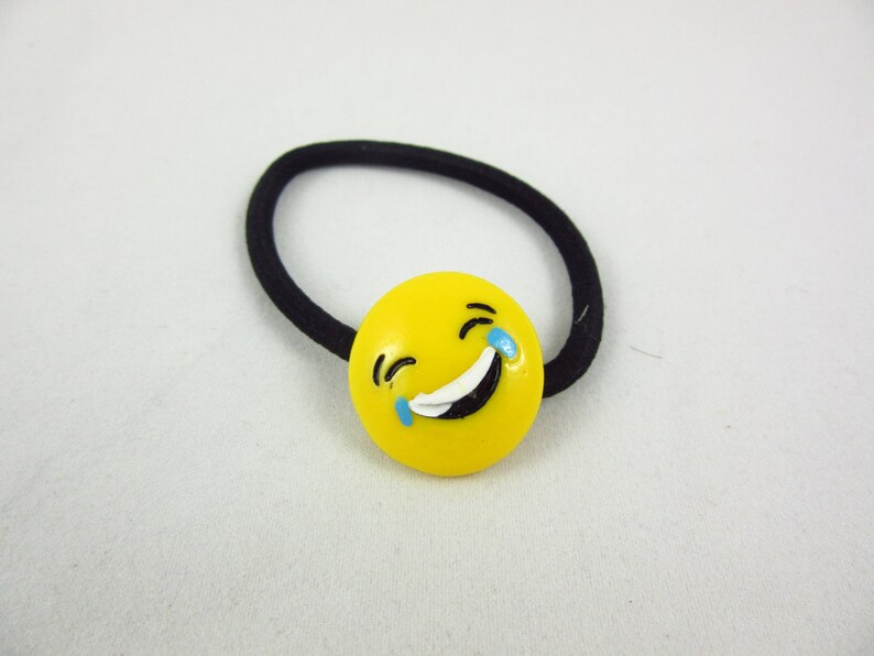 Kids Emoji Hair Tie Handmade Black Emoticon Hair Elastic Etsy