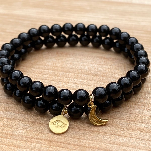 Black Tourmaline Bracelet,Genuine Black Tourmaline, Energy Bracelet,Natural Crystal, Protection Stone，Gift.