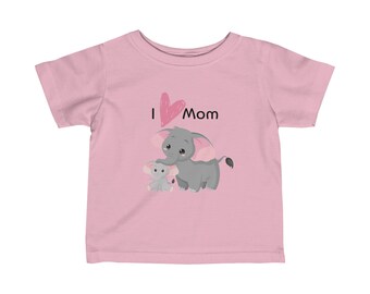 T-shirt en jersey fin pour bébé - rose/gris Elephants love mom