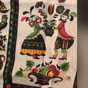 Vintage Tea Towel Parisian Prints Pennsylvania Dutch Linen