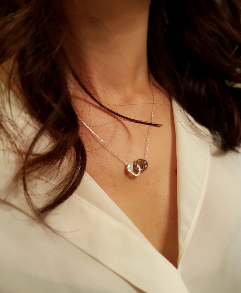 Handcuffs Necklace / Lovers Necklace / Modern CZ Diamond Handcuff