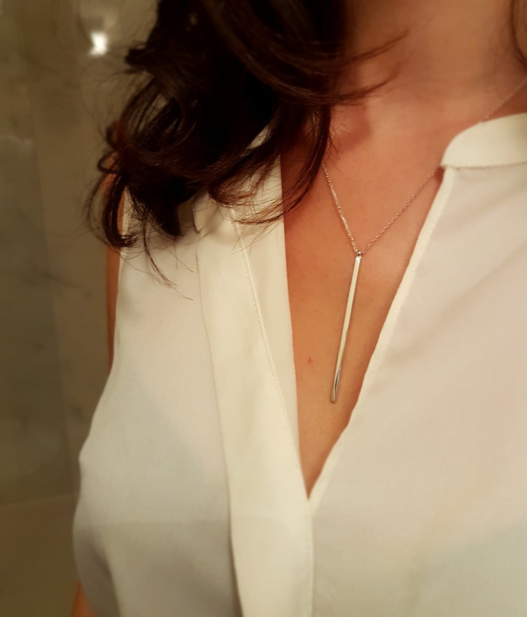 Collana con barra verticale 3D in argento sterling: collana