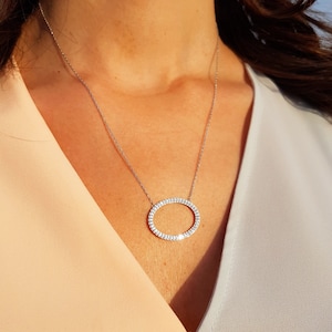 Delicate Dainty Elegant Diamond  Paved Open Oval Layered Custom Pendant Handmade 925K Silver Necklace 14K Gold/Rose Gold Fill HoFB023