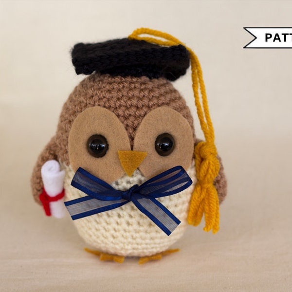 Graduation Owl Crochet Pattern, Owl Amigurumi, Crocheted Bird