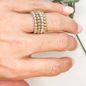 14k gold filled beaded rings | sterling silver | non tarnish | beaded stretch rings | stackable rings | 3mm