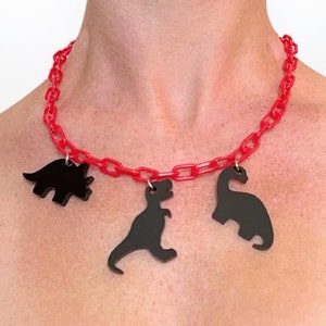 Dinosaur Trio Necklace | edm jewelry rave accessories womens rave outfits lost lands festival mens rave outfit edm festival kandi necklace