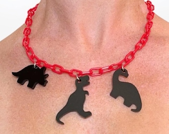 Dinosaur Trio Necklace | edm jewelry rave accessories womens rave outfits lost lands festival mens rave outfit edm festival kandi necklace